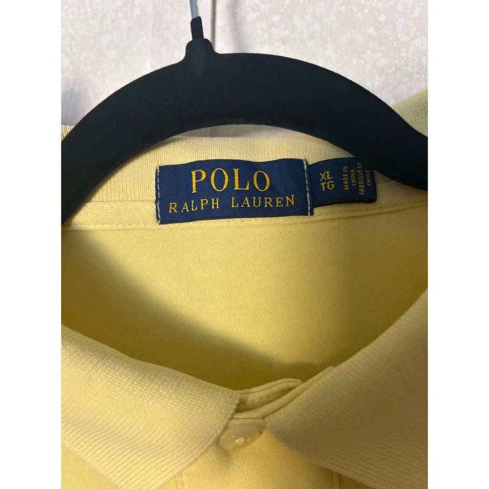 Polo Ralph Lauren XL Mens‎ Yellow solid short sleeve polo shirt blue pony logo